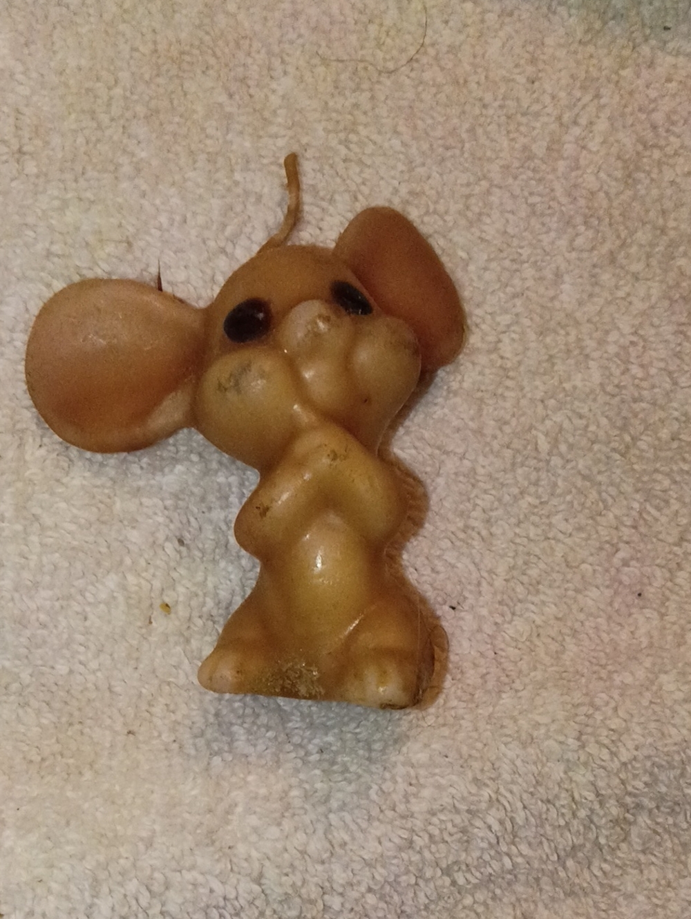 Vintage Mouse Figurine Candle in Tan